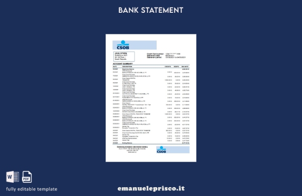 modello Excel di estratto conto bancario Repubblica Ceca Československá Obchodní